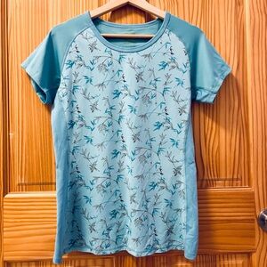 The North Face blue brown bamboo print short sleeve rash guard swim top XL